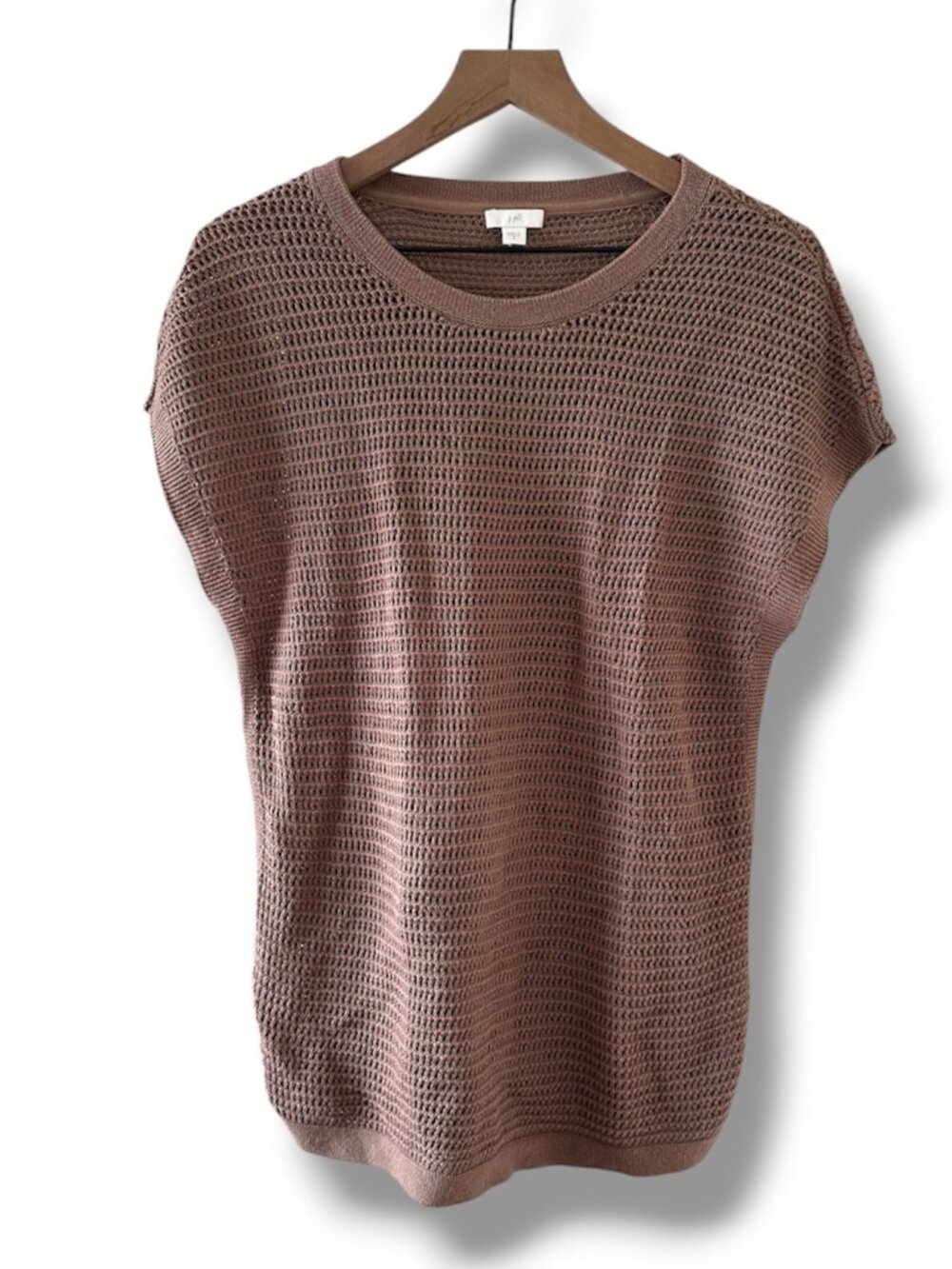 J. Jill Tan Open Knit Short Sleeve Sweater Womens Size Small Preppy Classic Fall